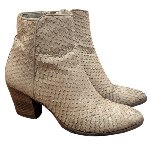 Ann Tuli - Women's Leather "Snakeskin" Zip Up Booties w heels - Size 38 - Picture 1 of 14
